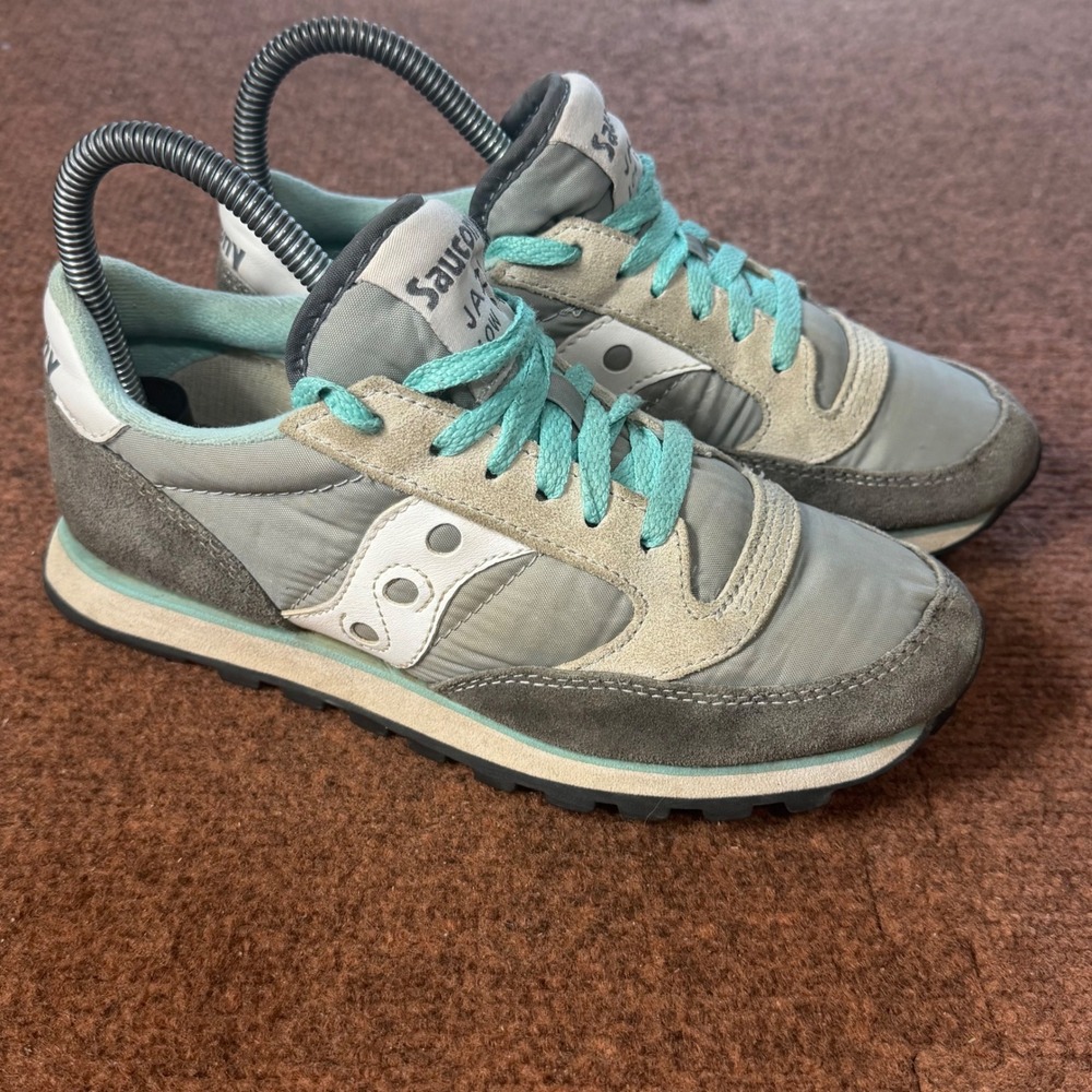 Saucony Jazz Low Pro‎ Womens Grey Turquoise Suede Nylon Sneakers 1866-103 Size 6
